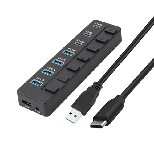 Adaptateur multi-ports de type C 7 ports USB 3.0 avec interrupteurs pour PC