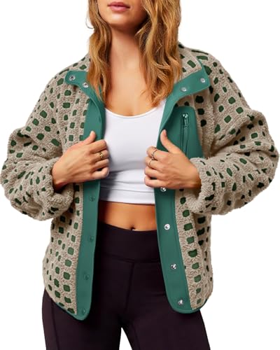 Tankaneo Women Fleece Sherpa Jacket Fuzzy Checkered Button Down Winter Coat - image 1