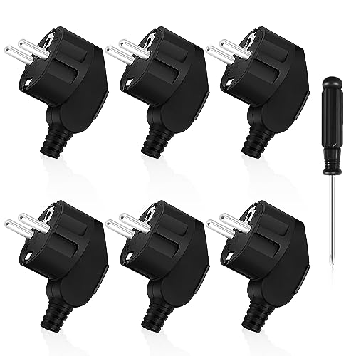OMIGA Schuko Stecker Schukostecker Außenbereich Winkelstecker Stecker 250V/16A Stromstecker mit Schraubendreher Gelten Haushaltsgeräten Beleuchtungslampen Kleingeräten Steckdosen 6 Stücke (Schwarz)