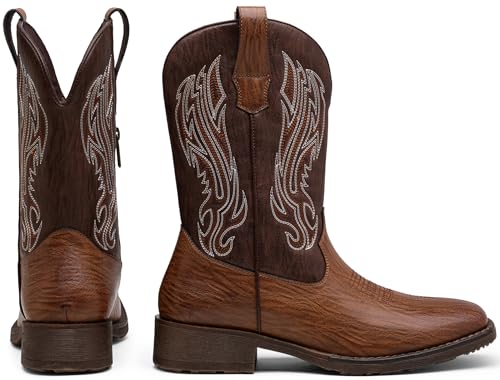 Image of Jousen Cowboy Boots for Men Embroidery Men's Western Boots Retro Square Toe Mens Boot Botas Vaqueras Para Hombre