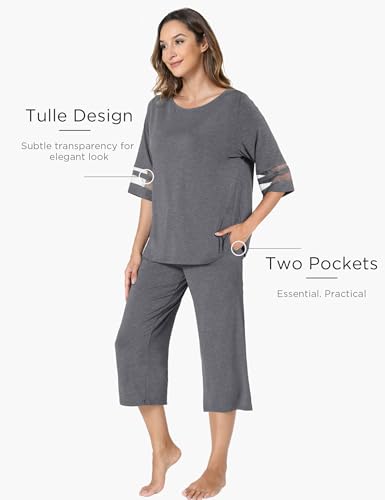 Image of GYS Bamboo Viscose Capri Pajamas for Women Set Cooling 3 /4 Sleeve Pjs