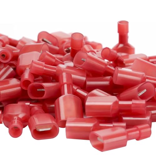 200 Pcs 22-16AWG Nylon Spade Crimp Wire Connectors – Red Insulated Terminals - Male