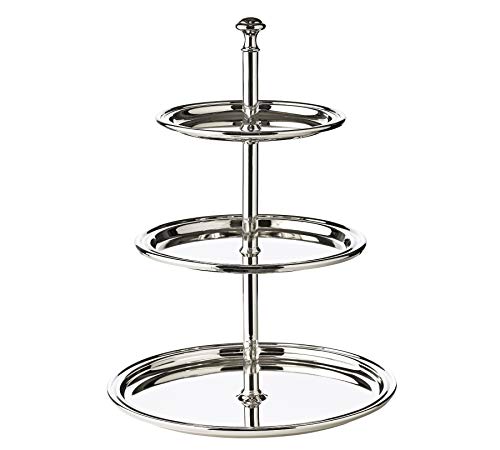 EDZARD Etagere con 3 platos, borde de hilo, plateado, altura 30 cm
