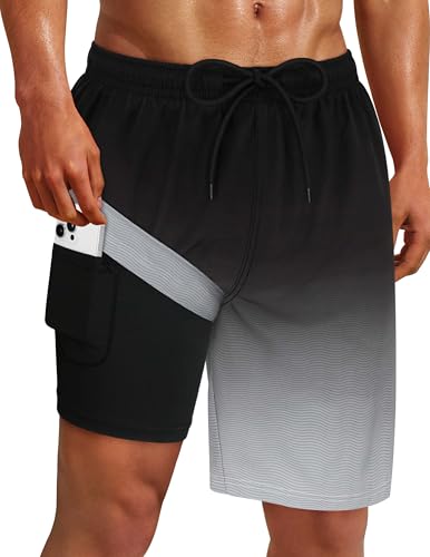 Sarfel Mens Swim Trunks with Compression Liner 9'' Quick Dry Mens Bathing Suit 9 Inch Inseam Men's Board Shorts Men Swimsuit