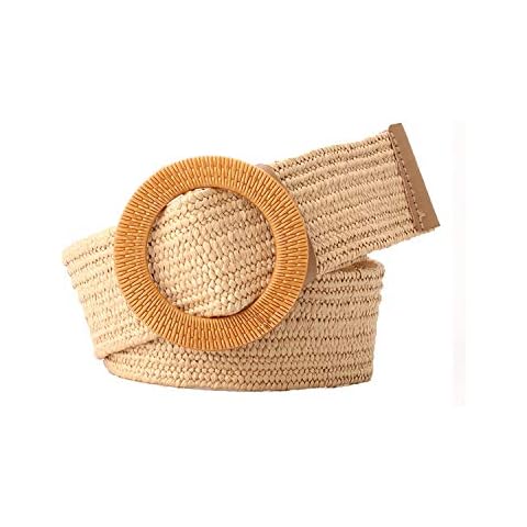 SeptCity Women Woven Rattan Wide Stretch Straw Belt(khaki) Cover