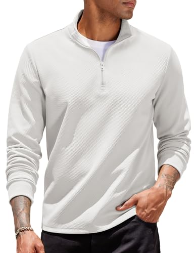 COOFANDY Sudadera Hombre Manga Larga y Cremallera de un Cuarto Jersey Deportivo Casual Pullover con Cremallera Cuello Golf Sweatshirt Blanco L