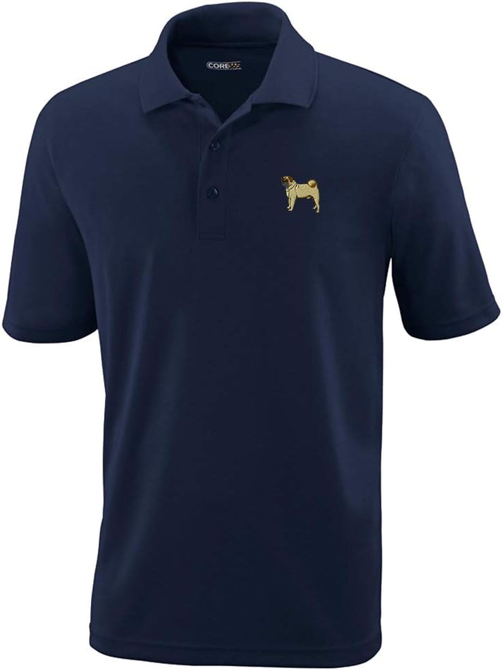 Speedy Pros Polo Performance Shirt Pug Dog A Embroidery Design Polyester Golf Shirt for Men Navy X Large Design Only