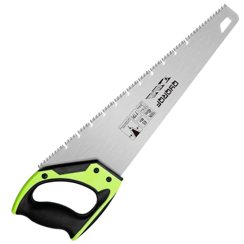 18 Inch Wood Hand Saw, Non-Slip Ergonomic Handle Rustproof Wood Saw, 7 TPI Universal Handsaw for Woodworking-Green