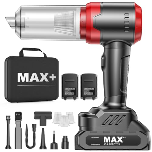 KITBEZN Aspirador de Mano, 28000PA Aspiradora sin Cable Coche, 2er 7500mAh Mini Aspirador Portátil, Aspiradoras 3 en 1 con Motor sin Escobillas para Sofá, Coche, Hogar, Oficina(Negro)