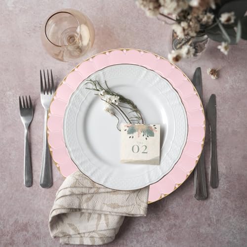 Omuriko Pink Chargers Plates Set of 12, Plastic Decorative Charge Plates for Dinner, Table Setting, Holiday, Thanksgivng, Christmas