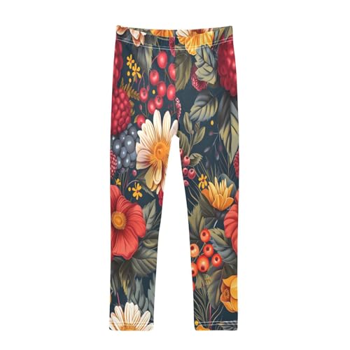 Bolaz Toddler Girls Leggings Printed Yoga Pants Leggings Rosehip Fruits Tea Leaves for Kids