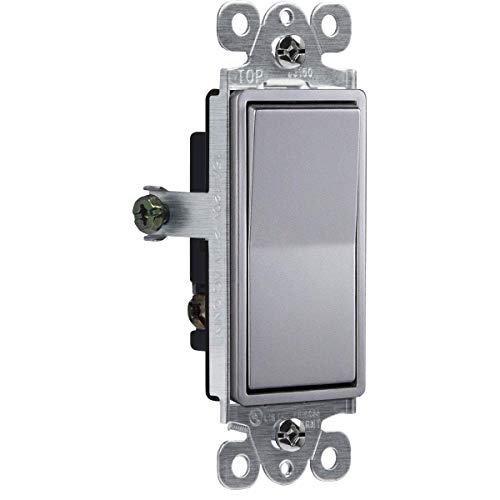 Enerlites Elite Series Decorator Rocker Light Switch, 15A 120V/277V, Gloss Finish, Single Pole, 3 Wire, Grounding Screw, Residential Grade, Ul Listed, 91150-Sv, Silver Color #TOP1