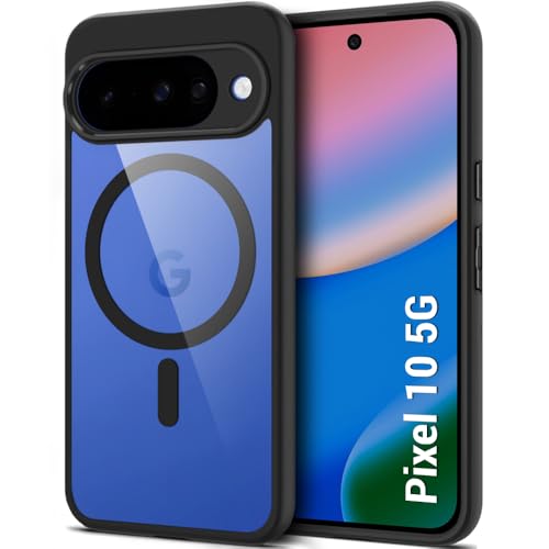 Image of TheGiftKart Hybrid Shockproof Back Cover Case for Google Pixel 10 Compatible with MagSafe | Hard Back Cover Case for Google Pixel 10 (PC & TPU, Transparent Clear Back, Black Sides)