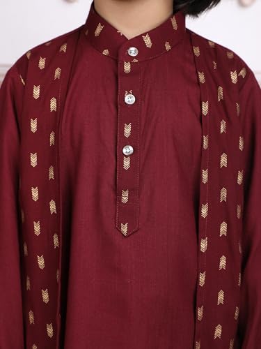 Image of POLKA TOTS Boys Cotton Ethnic Kurta Pajama Set with Attached Koti | Ethnic Motif Wear Kids Kurta Pyjama for Boys & Toddlers | Traditional Dress for Weddings & Festivals | Festive Jubba Set for Babies