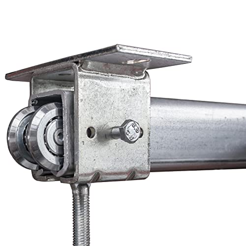 Rullo per cancello scorrevole sospeso fino a 150 kg | con fissaggio a soffitto | 2 carrelli | pezzi da 2 m | zincato | Carrello con cuscinetti a sfera | ATTAS Basic Line (4 m con 5 supporti)