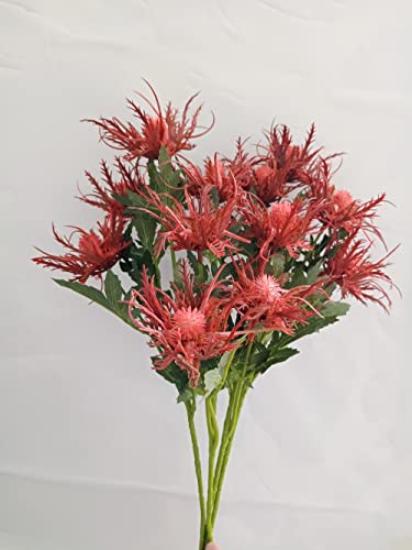 Yudong 27" Red Artificial Thistle Flower Bouquet,4 Pcs Artificial Thistle Flower Fake Plants For Wedding Bouquet Centerpiece Home Kitchen Office Décor #TOP3