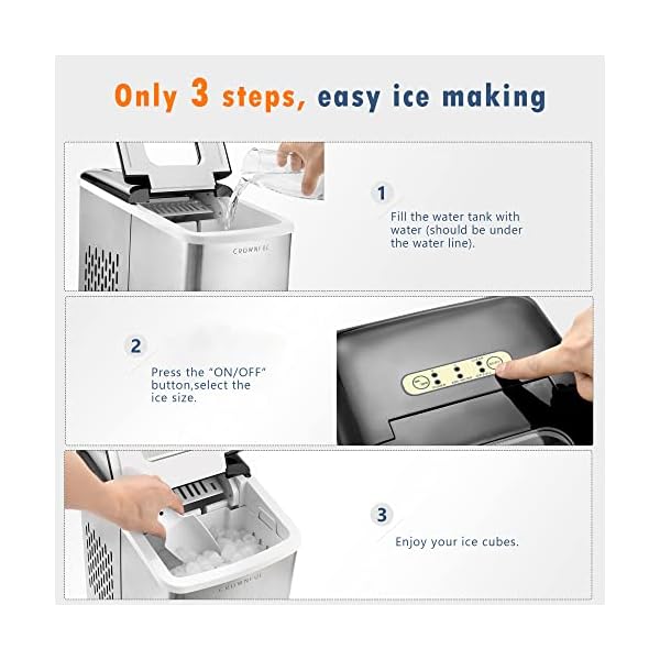CROWNFUL Ice Maker Machine for Countertop, 9 Bullet Ice Cubes S/L Ready