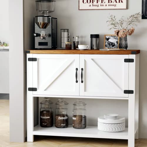Buffets And Sideboards, Kitchen Sideboard Buffet Storage Cabinet Farmhouse Coffee Bar Cabinet Buffet Cabinet With Storage White Coffee Bar With 2 Doors And Bottom Open Shelf For Living Room, White #TOP7
