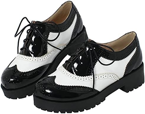 Agodor Women's Lace up Wingtip Oxford Shoes Chunky Heel Platform Vintage Round Toe Brogue Shoes (US 8.5, White)