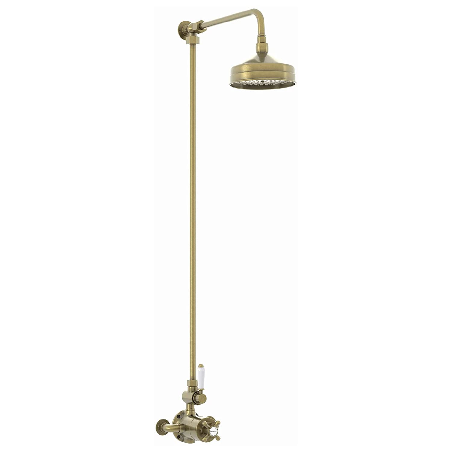 ENKI, Downton, SH0565, Single Shower Unit Outlet, Twin Thermostatic Shower Valve with Rigid Riser Kit, Antique Brass Shower Tap Attachment for Bathroom Shower, Traditional Shower Set Valve Style