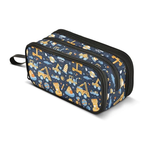 WEIYEKO Planet Solar System Fish Car Pencil Case Large Capacity Pen Bag 3 Compartment Pencil Pouch Stationery for Office College School Teen Student Girl Boy