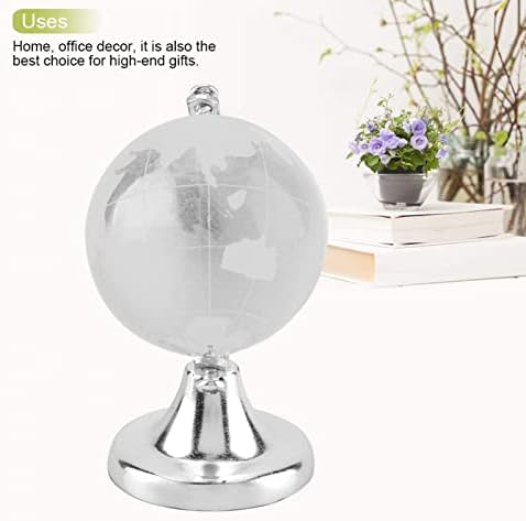 Omabeta Round Earth Globe World Map Crystal Glass Ball Sphere Magic Ball with Stand Art Decor for Home Office Decor Gift 6.5x4cm(Silver)
