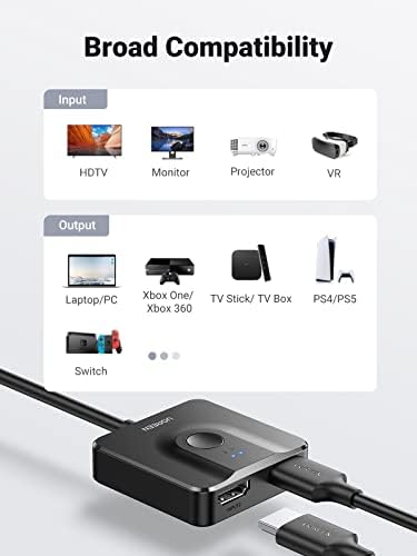 UGREEN HDMI Switch 4K@60Hz with 1M HDMI Cable, HDMI Splitter 1 IN 2 Out or 2 IN 1 Out Bi-directional HDMI 2.0 Switcher Supports 3D 1080P HDR Compatible with PS5/PS4, HDTV, Xbox, Blu-Ray, Firestick