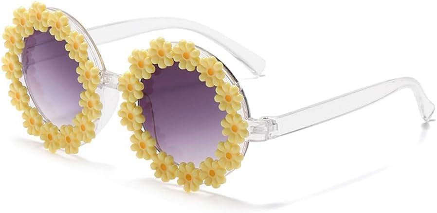 Round Flower Sunglasses for Women Flower Shaped Cute Glasses UV 400 Protection Daisy glasses for Holiday beach