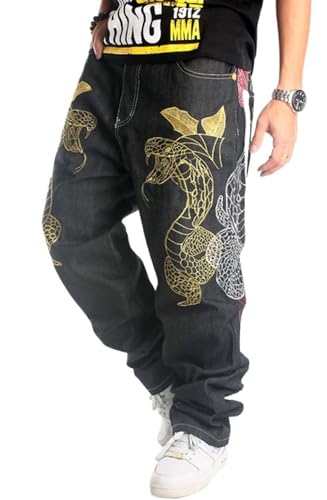 Yollmart Men's Baggy Jeans Hip Hop Loose fit Embroidered Denim Dance Skateboard Pants