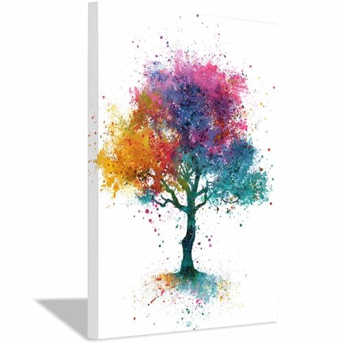 Tableau decoration murale Arbres colorés encadré 60x80 cm pour salon