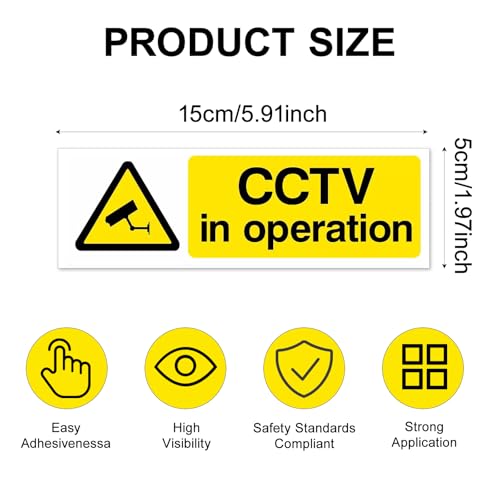 ASIRYVA 5 Pcs CCTV In Operation Sign, Self-Adhesive, Weatherproof CCTV Stickers, Warning Signs for Indoor/Outdoor Use(15cm x 5cm)