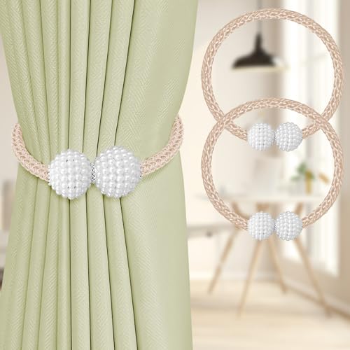 Image of 2Pack Magnetic Curtain Tiebacks, Curtain Tiebacks Buckles Holdbacks Holder Hooks Clip,Decorative Drape Handmade Curtain Tie Back(Champagne)