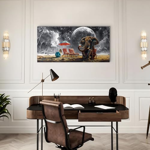 SERIMINO Large Canvas Wall Art, Fantasy Beach Elephant Pictures Wall Decor Living Room, Galaxy Space Abstract Canvas Prints Paintings, Animal Landscape Office Bathroom Decor Paintings 24"X48"