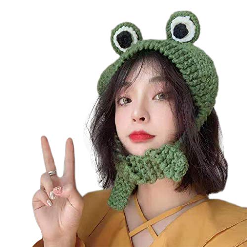 6Wcveuebuc Süße Frosch-Augen-Mütze, gestrickt, mit Ohrenklappen Cover