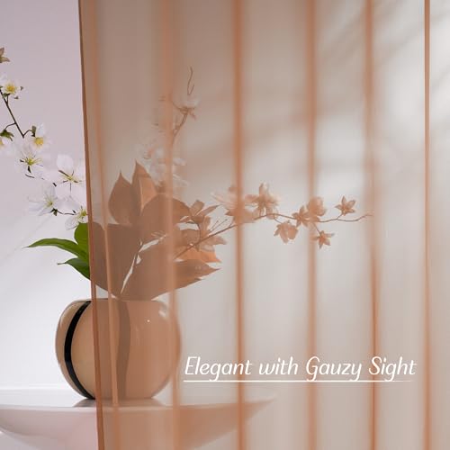 Image of NICETOWN Terracotta Sheer Curtains, Grommet Voile Sheer Window Treatments Airy & Elegant with Light Filtering for Kids Room /Living Room, Set of 2, W54 x L84