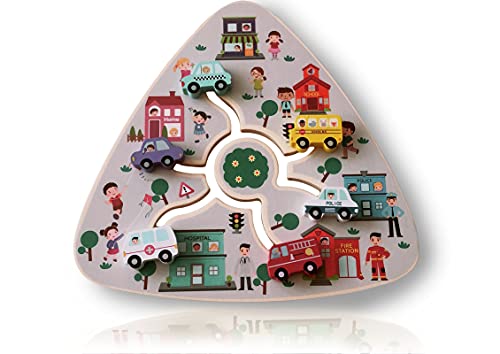 Juguete de Madera Montessori para niños/as, Juego Educativo, Rompecabezas Laberinto, para Edades tempranas, Juguete de Coches, Regalo Original para niños y niñas. (Coches) Cover