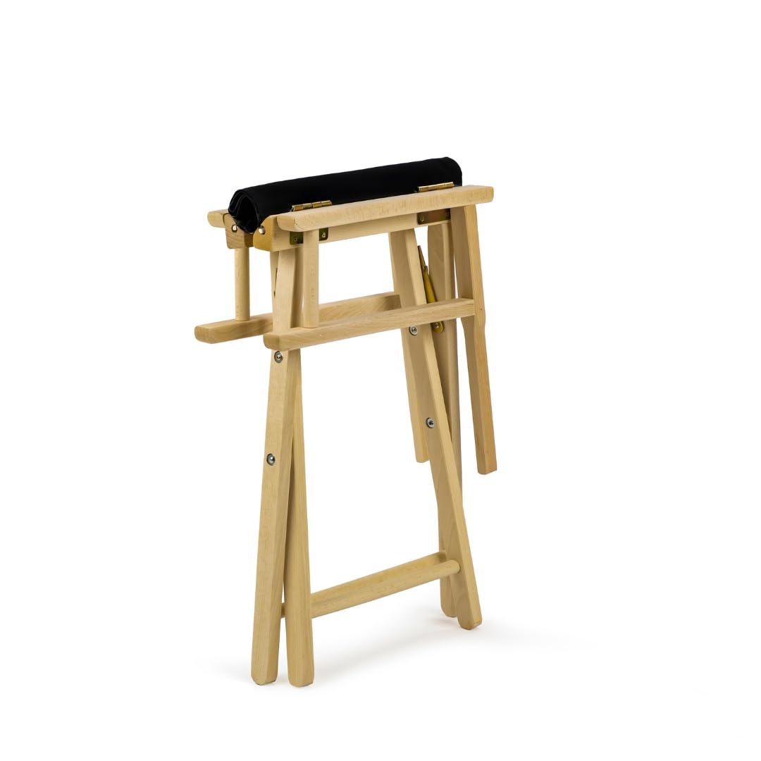 Klappbarer Regiestuhl aus Buchenholz – Regiesessel mit Rückenlehne & schwarzem Bezug, ergonomisch & platzsparend, Holzstuhl bis 120 kg, für Balkon, Garten, Camping, Innen & Außen