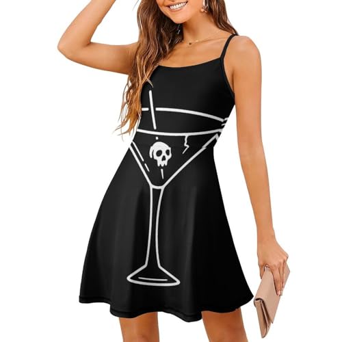 Robe d'été à bretelles spaghetti imprimé crâne pour look cocktail chic