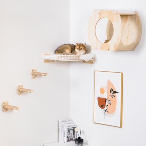 Estantería de pared para gatos 3 pasos con cama cubierta de felpa miniatura 6