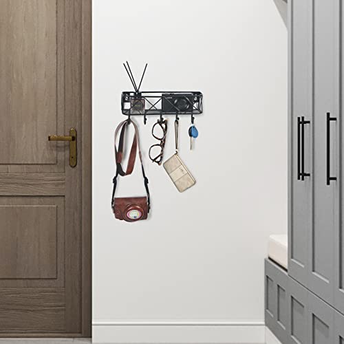 HappyHapi-Key-Holder-for-Wall-Decorative-Entryway-Key-Hooks-for-Wall-Wall-Mounted-Key-Rack-with-5-Hooks-Metal-Wire-Mesh-Basket-Mail-Holder-with-Key-Hooks-for-Entryway-98Lx21Wx41H