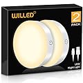 WILLED 3000K Dimmable Touch Lights, Battery Rechargeable Tap Lights, Magnet Stick on Closet Light, Portable LED Puck Night Lights for Cabinet, Wardrobe, Counter, Kitchen, Bedroom (2 Pack)