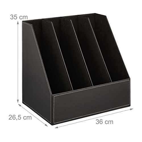 Organiseur A4 similicuir noir à 4 compartiments pour bureau