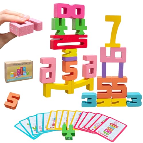 20Pcs Wooden Number Building Blocks Montessori Number Blocks Math Learning Digital Building Blocks Digital Educational Counting Learning Toys for Parent-Child Interaction Skills Valentines Day Gifts
