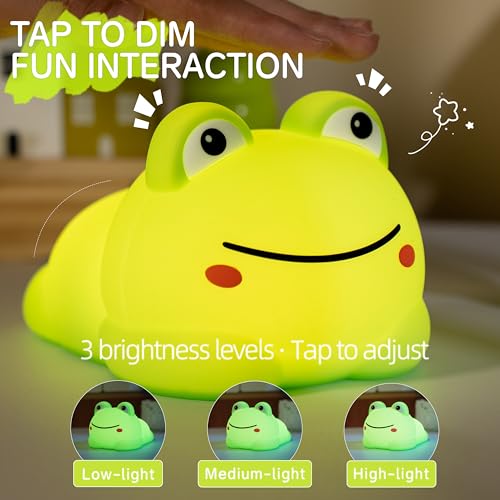Image of Led Cute Frog Night Light, Dimmable Timer Kawaii Lamps, Super Squishy Silicone USB Rechargeable Touch Control Night Lamp, Used for Camping Party Room Decor (Frog A)