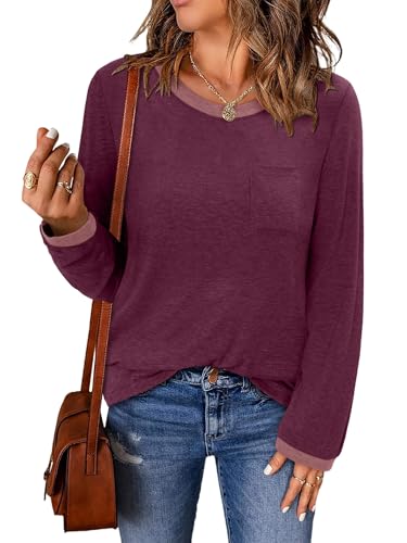 ONLYSHE Women's Casual Striped Long Sleeve Tops Crew Neck Knit Basic Loose Fit T Shirts Fall Fashion Tunic Outfits