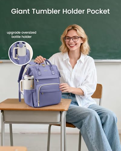 Image of LOVEVOOK Laptop Backpack for Women with Giant Tumbler Holder Pocket,17 inch Waterproof Travel Backpack Purse Computer Laptop Bag,Professional Work College Nurse Teacher Backpack Daypack,Grayish Blue