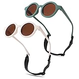 Hycredi Bendable Round Baby Polarized Sunglasses Flexible with Strap for Newborn Infant Toddlers Age 0-24 Months-White+ Green