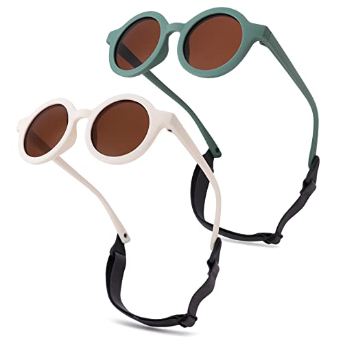 Hycredi Bendable Round Baby Polarized Sunglasses Flexible with Strap for Newborn Infant Toddlers Age 0-24 Months