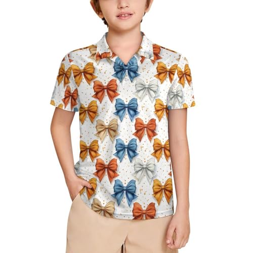Boys' Classic Polo Shirts Short Sleeve Moisture-Wicking Golf & Tennis Shirts for Youth Teens Colored Bow Tie