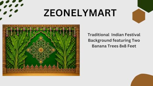 Image of varalakshmi Pooja Backdrop Decoration | Pooja backdrops Decoration | Traditional Indian Festival Background Featuring Two Banana Trees 8x8 Feet | Pooja Backdrop Cloth